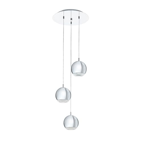 EGLO Conessa LED Pendant Light, 3-Bulb Pendant Light, Metal and Plastic, Dining Table Lamp in Chrome, Clear, Living Room Lamp Hanging with GU10 Socket