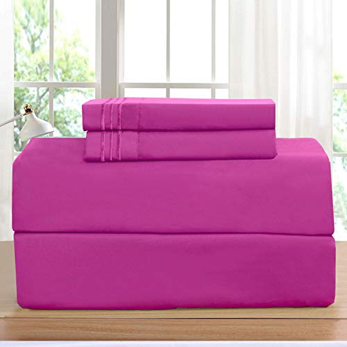 Elegant Comfort Luxurious Bed Sheets Set on Amazon 1500 Premier Wrinkle,Fade and Stain Resistant 4-Piece Bed Sheet Set, Deep Pocket, Queen Hot Pink