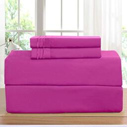 Elegant Comfort Luxurious Bed Sheets Set on Amazon 1500 Premier Wrinkle,Fade and Stain Resistant 4-Piece Bed Sheet Set, Deep Pocket, Queen Hot Pink