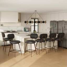 MALOL PU Leather Breakfast Bar Stools Set of 6, Swivel Kitchen Bar Chairs with Backrest and Metal Legs, Modern Barstools Counter with Anti-Slip Pads for Kitchen Island, Dining Room, Black