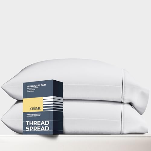 Thread Spread 100% Egyptian Cotton Pillow Cases King Size Set of 2 - Luxury 1500 Thread Count Sateen White Pillow Covers, Soft & Breathable 5 Star Hotel-Quality Pillowcases, Fits King Size Pillows