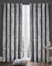 Kampala Hill Crushed Velvet Eyelet Ring Top Light Filtering Curtains Silver 46x54