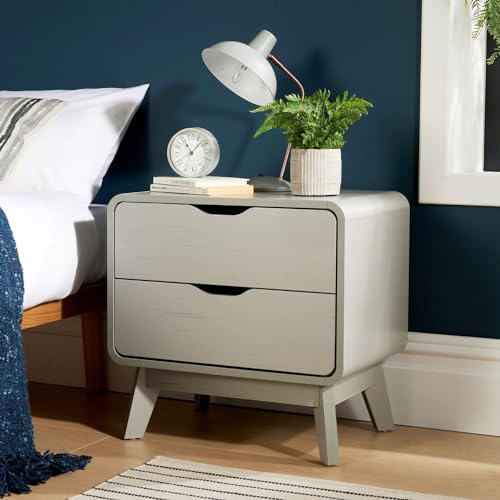 Home Source Bedside Side Table, Modern Bedroom Cabinet Nightstand, 2 Drawer Storage, Grey