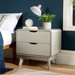 Home Source Bedside Side Table, Modern Bedroom Cabinet Nightstand, 2 Drawer Storage, Grey
