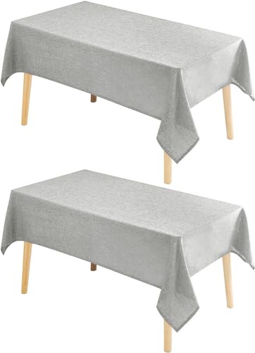 Hiasan 2 Pack Faux Linen Rectangle Tablecloth - Wrinkle and Stain Resistant Washable Table Cloth for Kitchen Dining Room Holiday Table Cover for Party Dinner, Light Grey, 60 x 120 Inch