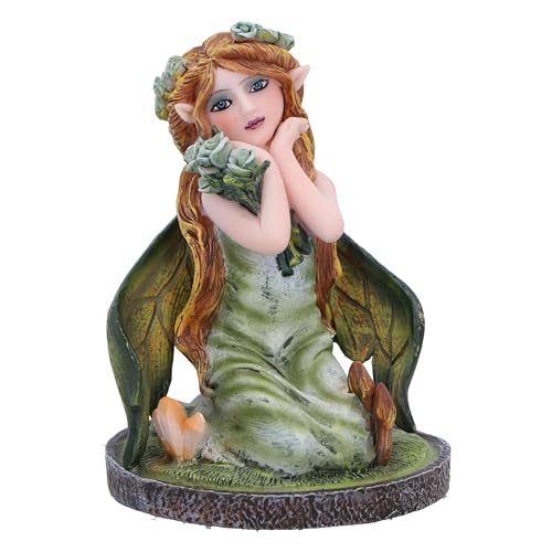 Nemesis Now Crystal Fairy Clover Figurine 9cm, Green, Expertly Hand-Painted - Resin, Nature Fairy Figurine, Crystals, Kneeling Fairy, Leaves, Fairy Gift, Cast in the Finest Resin, for Wings