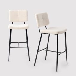 MEUBLE COSY Bar Stools Set of 2, Kitchen Breakfast Bar Chairs with Backrest Footrest, 75 cm Tall Seat, Steel Frame, Boucle Fabric Upholstered, Beige