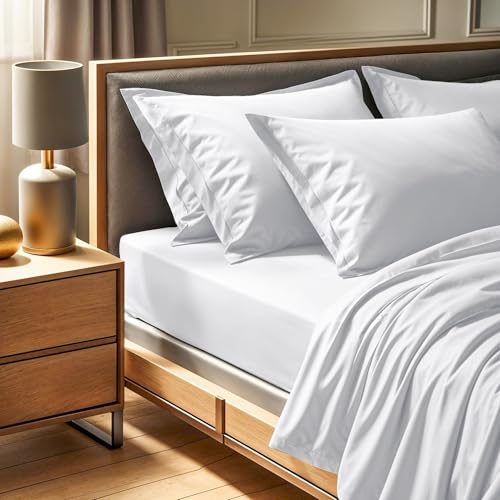 Premium Ranforce Double XL Fitted Sheet (140 x 200 + 30 cm) - 100% Cotton, 145 Thread Count - Machine Washable at 30°C - Elegant White Colour for Comfort