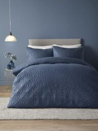 Serene - Dark Blue Floral Embroidery Bedspread (230cm X 200cm) - Soft Touch - Microfibre - Embossed Quilted Bedspreads in Navy Blue - Blanket/Bed Cover for Bed - Cavili Collection