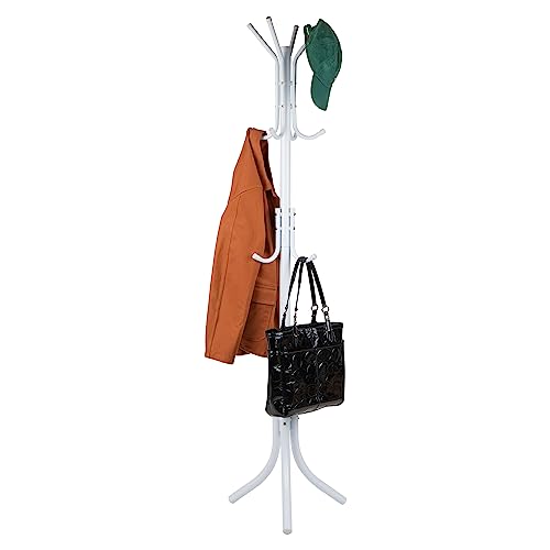 "Mind Reader Alloy Collection, Coat Rack with 11 Hooks, Metal, 18"" L x 18"" W x 68.5"" H, White"