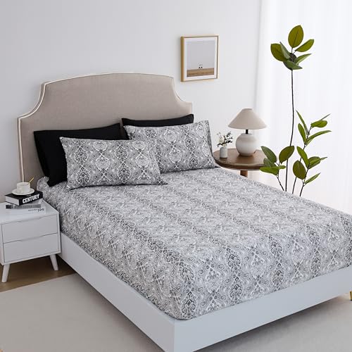 Spirit Linen Home 6-Piece Soft Bed Sheet Set - Full, Black Paisley Design - Deep Pocket Soft and Breathable Microfiber Material Bed Sheets with 1 Fitted Sheet, 1 Flat Sheet, and 4 Pillowcases included