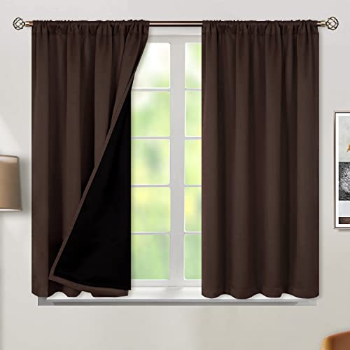BGment Brown Blackout Curtains, Double Layer 100% Black-Out Bedroom & Living Room Curtains with Rod Pocket, 52 x 45 Inch, Brown, 2 Panels