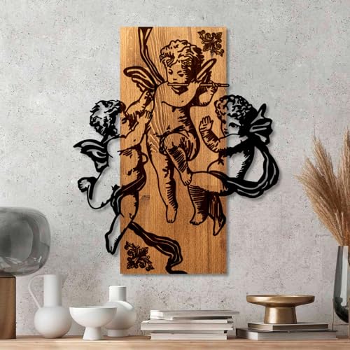 Elegant Decorative Wooden Wall Accessory, Walnut & Black, 49 x 58 x 3 cm, 50% Wood (3 cm) & 50% Metal (1.5 cm), Unique Design for Stylish Home Decor