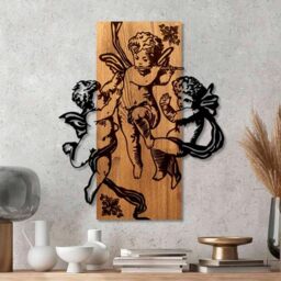 Elegant Decorative Wooden Wall Accessory, Walnut & Black, 49 x 58 x 3 cm, 50% Wood (3 cm) & 50% Metal (1.5 cm), Unique Design for Stylish Home Decor