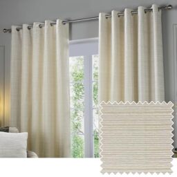 Paoletti Jupiter Room Darkening Eyelet Curtain Pair – Elegant Jacquard Chenille Lined Ring Top Drapes (Ivory/Gold - 229x183cm)