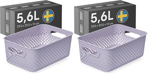 SmartStore Storage Basket with Handles in Lavender 5.6L (29.5x20.5x12cm) - Storage Bin From Recycled Plastic - Essence M Storage Box- Storage with 10-year Warranty (Pack of 2)
