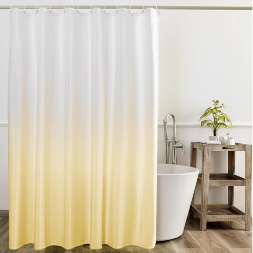 YI & ZE Yellow Ombre Shower Curtain Sets for Bathroom Accessories Fabric Polyester Waterproof Modern Shower Curtain Liner with 12 Hooks W72xL78
