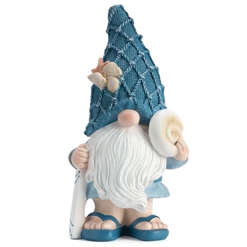 Etlemonde Outdoor Garden Sea Gnome Statue Decoration Indoor Outdoor Resin Beach Gnome Sculpture for Home Office Desktop Bathroom, Summer Pool Decoration Outdoor Gifts (Surfboard)
