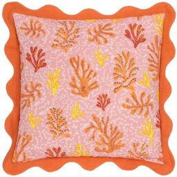 furn. Coral Cushion Cover – Coastal Reef Scalloped Trim Decorative Case (Sandy Pink – 50x50cm)