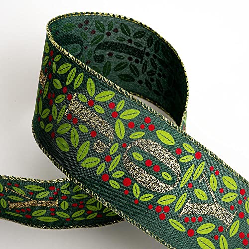 Italian Options Glitter Joy Wired Linen Christmas Ribbon, Wide, Hessian Ribbon for Crafts, Gift Wrapping Accessories, Wreaths, Tree Decorations, Burlap Fabric Borders, Green, Gold, 63 mm x 10 Metre