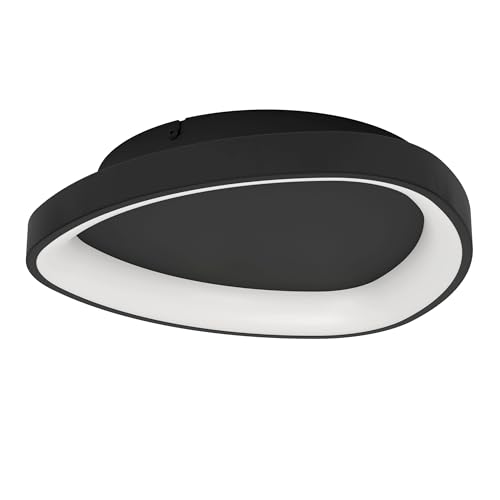 Eglo LED Ceiling lamp Moggiona, Light Fixture with Remote, dimmable, Plastic and Metal in Black, Warm to Cool White Lighting, Ø 35 cm