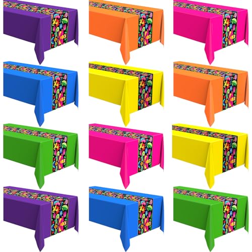 Oudain 12 Pcs Mexican Fiesta Tablecloth 108 x 54 Inch Cinco De Mayo Plastic Table Runners Waterproof Disposable Table Cover for Taco Night Festive Mexican Fiesta Wedding Party Decoration (Colorful)