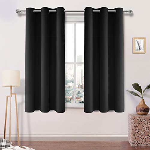 DWCN Blackout Curtains - Grommet Thermal Insulated Curtain Drapes 38 x 54 Inch Length Window Block Light for Bedroom Living Room, 2 Thick Black Panels