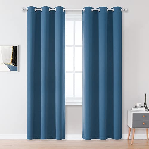DUALIFE Door Curtains Blackout 80 Inch Length 2 Panels Grommet Sun Shade Room Darkening Long Thin Curtains for Bedroom Door Door Width 34 Inch Midnight Blue