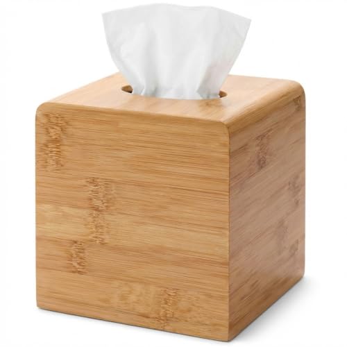 Square Bamboo Tissue Box Cover, 16 X 14 X 14 cm, Decorative Box Cover for Home and Office