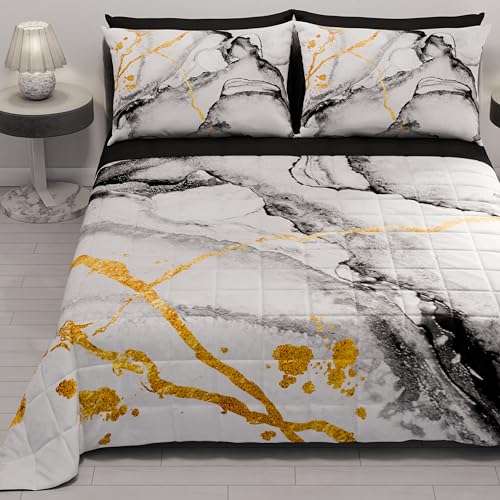 PETTI Artigiani Italiani - Summer Double Bedspread 260 x 270 cm 100 g/m² Double Face, Spring Quilt, Lightweight Quilt, Marble Grigioc, 100% Made in Italy