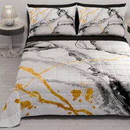 PETTI Artigiani Italiani - Summer Double Bedspread 260 x 270 cm 100 g/m² Double Face, Spring Quilt, Lightweight Quilt, Marble Grigioc, 100% Made in Italy