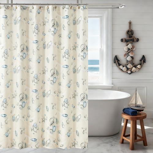"DS BATH Nautical Coastal Fabric Shower Curtain, Beach Ocean Theme Shower Curtain for Bathroom, Waterproof Decorative Bathroom Curtains, 72"" W x 72"" H"