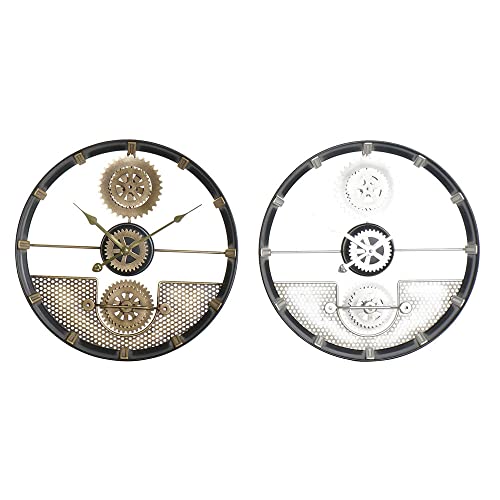 DKD Home Decor Brand Wall Clock Silver Gold Iron Gears (40 x 5.5 x 40 cm) (2 Pieces) (Reference: S3026681)