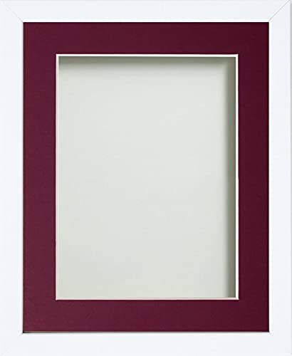 Frame Company Jellybean Range White Wooden 8x6 inch Picture Photo Frame with Plum Mount for Image 7x5 inch * Choice of Colours & Sizes* Fitted with Perspex