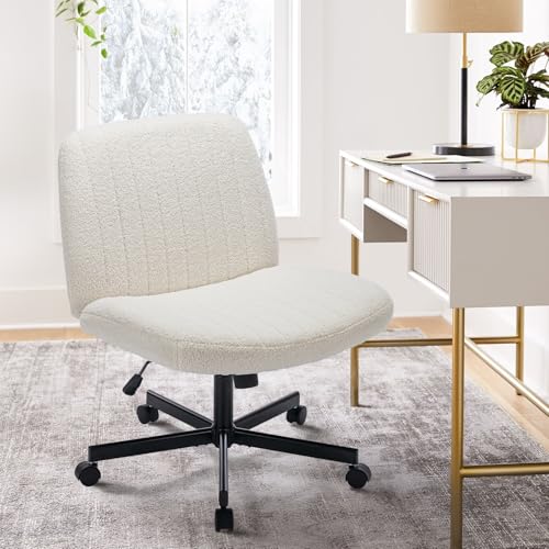 MALOL Fabric Office Chair with Armrest, Hollow Backrest Desk Chair, Swivel Makeup Vanity Chair with Height Adjustable for Home Office, Bedroom, Study (Cream)