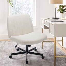 MALOL Fabric Office Chair with Armrest, Hollow Backrest Desk Chair, Swivel Makeup Vanity Chair with Height Adjustable for Home Office, Bedroom, Study (Cream)