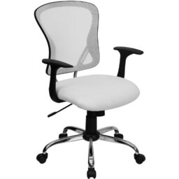 Flash Furniture Mid-Back Mesh Swivel Task Chair with Chrome Base and Arms, Metal, White, 73.66 x 60.96 x 27.94 cm