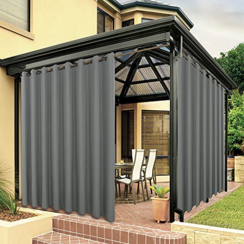 Bonzer Waterproof Indoor/Outdoor Curtains for Patio Thick Privacy Wide Grommet Curtains for Bedroom, Living Room, Porch, Pergola, Cabana, 1 Panel, 110W x 108L inch, Grey