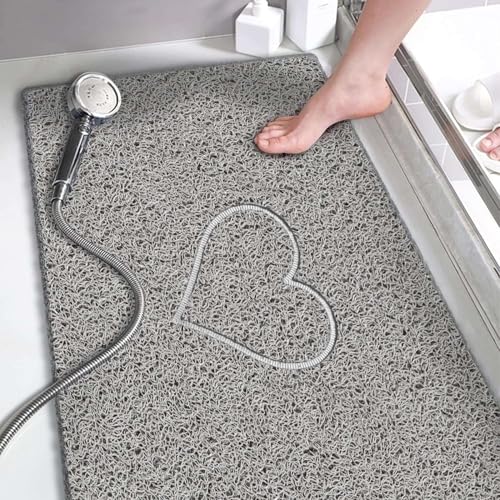 Nicoman Heart Shower Mat Non Slip Anti Mould, 40x60 cm Bath Mats for Inside Shower, Phthalate Free Loofah Grey Bathmats for Bathtubs Toilet Bathroom Floor, PVC Bath Rugs Quick Drying, Washable