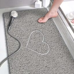 Nicoman Heart Shower Mat Non Slip Anti Mould, 40x60 cm Bath Mats for Inside Shower, Phthalate Free Loofah Grey Bathmats for Bathtubs Toilet Bathroom Floor, PVC Bath Rugs Quick Drying, Washable