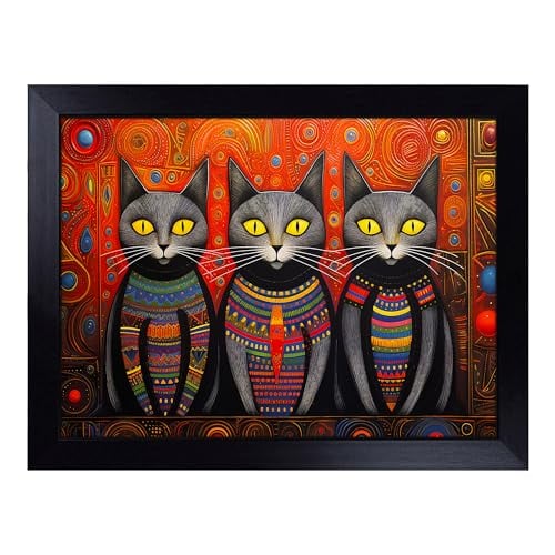 Lap Tray with Bean Bag Cushion, Egyptian Cat Orphism - Handmade in the UK, Raised Wooden Edge, Padded Cushion, Heat-Resistant Wipe-Clean Surface, for Meals, Laptops and Crafts