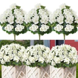 Betylifoy Artificial Geraniums for Outdoors 17.3 Inch Fake Geraniums Flowers 3 Bundles Faux Silk Geranium Flowers Artificial Plants Outdoor UV Resistant for Home Garden Vase Window Table Centerpiece