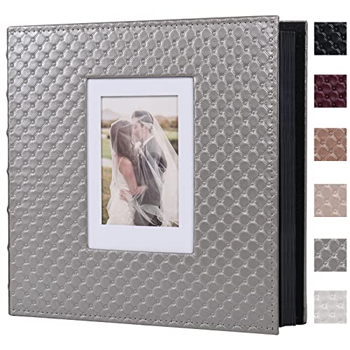 RECUTMS 60 DIY Photo Album with Sticky Pages Button Grain Photo Any Size Wedding Photo Album Children's Picture Book Family Album Photo Album (Gray)