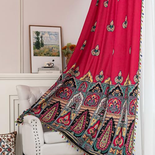 Erbnaryx Boho Floral Curtains French Country Farmhouse Curtains 72 Inches Long Light Filtering Window Rod Pocket Drapes for Living Room 2 Panels