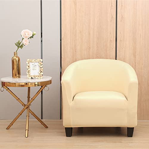 Club Chair Slipcover, Stretch Tub Chair Cover with Elastic Bottom, Jacquard Spandex Club Chair Covers, Universal Fabric Armchair Slipcover 1-Piece Couch Cover for Bar Counter Living Room (Beige)