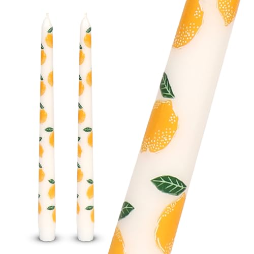 Talking Tables 2 x Tapered Candles Lemon Design Dinner Candles Centrepiece for Parties, Gift Idea, Summer Table Decorations Weddings,Unscented, Long Burning Tall Candles 23cm