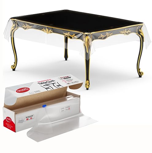 Neatiffy Disposable Plastic Table Cloth Roll, Party/Banquet Table Cover, Tablecloths for Rectangle/Round/Square Tables, Equals to 12 Picnic Pack (Clear)