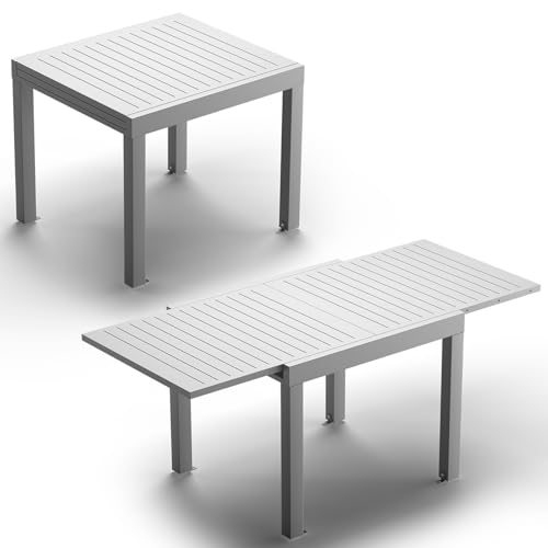 JUMMICO Extending Garden Table in Aluminium, Weatherproof & Scratch-Resistant Table with Safety Extension, Lightweight Dining Table for Balcony, Patio and Garden