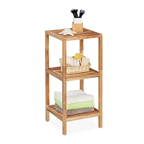 Relaxdays Bathroom Shelf, 3 Shelves, H x W x D: 79 x 36 x 36 cm, Bathroom, Kitchen, Walnut, Natural