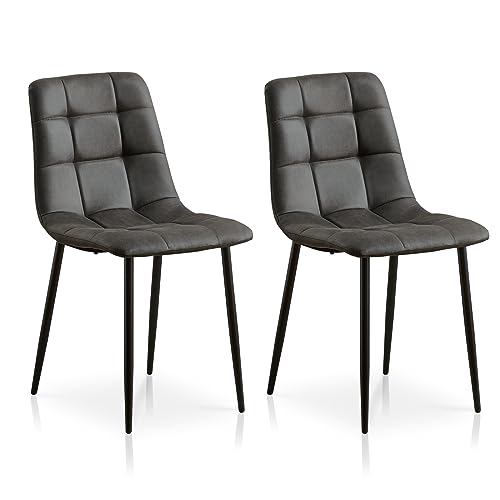 TUKAILAi Dining Chairs Set of 2 Grey Faux Suede Upholstered Seat Kitchen Chair with Backrest & Metal Legs Retro Leisure Chairs for Home Living Room Bedroom Office Reception